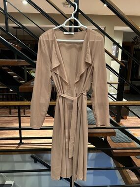 Light Taupe Belted Sheer Duster - Women Tops